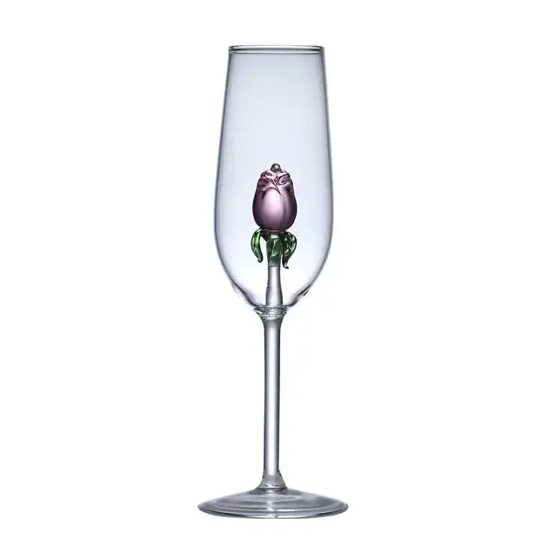 3d pink glass rose wine goblets dining room drinkware set