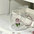 3d pink glass rose wine goblets dining room drinkware set