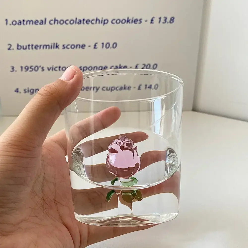DecorBites™ 3D Rose Glass Breakfast Cup with Handle for Juice, Coffee, Tea, Milk