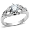 3W034 - Rhodium Brass Ring with AAA Grade CZ  in Clear
