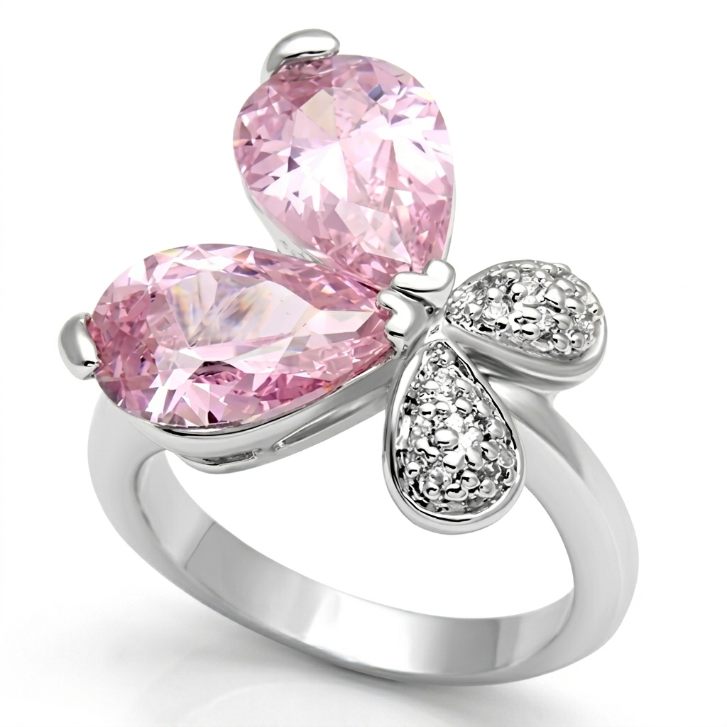 3W051 - Rhodium Brass Ring with AAA Grade CZ  in Rose
