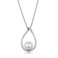 3W1036 - Rhodium Brass Chain Pendant with Synthetic Pearl in White