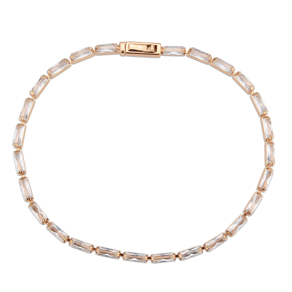 3W1708 - Rose Gold Brass Bracelet with AAA Grade CZ in Clear