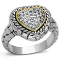 3W333 - Reverse Two-Tone Brass Ring with AAA Grade CZ  in Clear