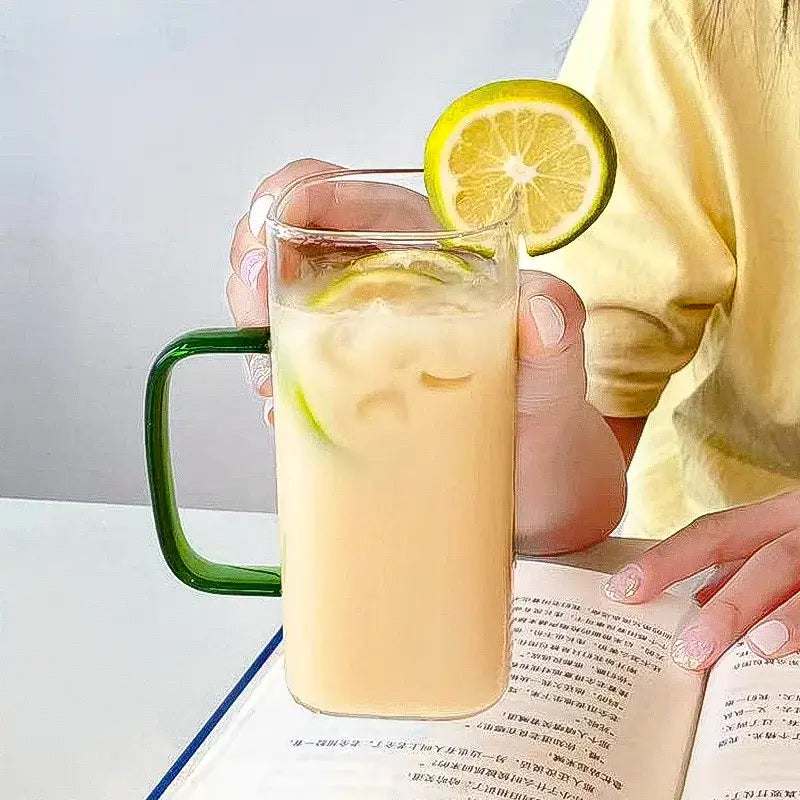 DecorBites™ 400ml Square Glass Mug with Lid and Straw | Versatile Party Beverage Cup