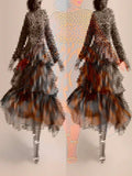 Elegant Leopard Print Cake Dress Plus Size Long Sleeve
