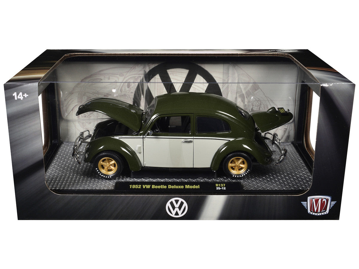 1952 Volkswagen Beetle Deluxe Model Dark Green with Beige Sides Limited Edition to 5250 pieces Worldwide 1/24 Diecast Model Car by M2 Machines