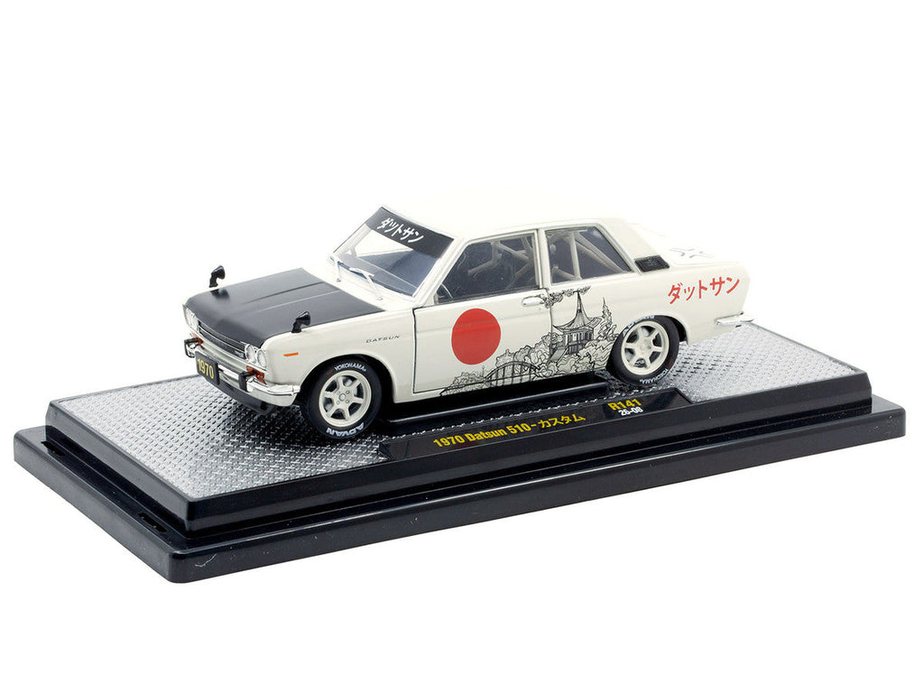 1970 Datsun 510 Light Gray with Japanese Graphics Limited Edition to 4050 pieces Worldwide 1/24 Diecast Model Car by M2 Machines