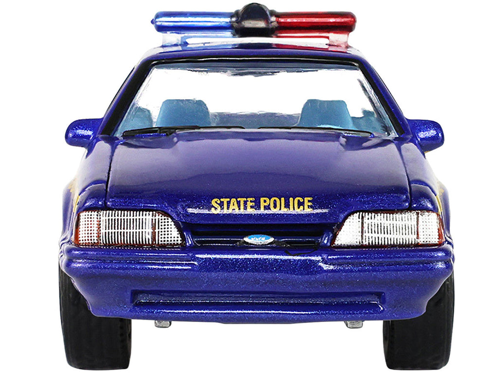 1988 Ford Mustang "New York State Police" Blue with Yellow Stripes and Blue Interior "Hot Pursuit" Series 8 1/64 Diecast Model Car by Greenlight