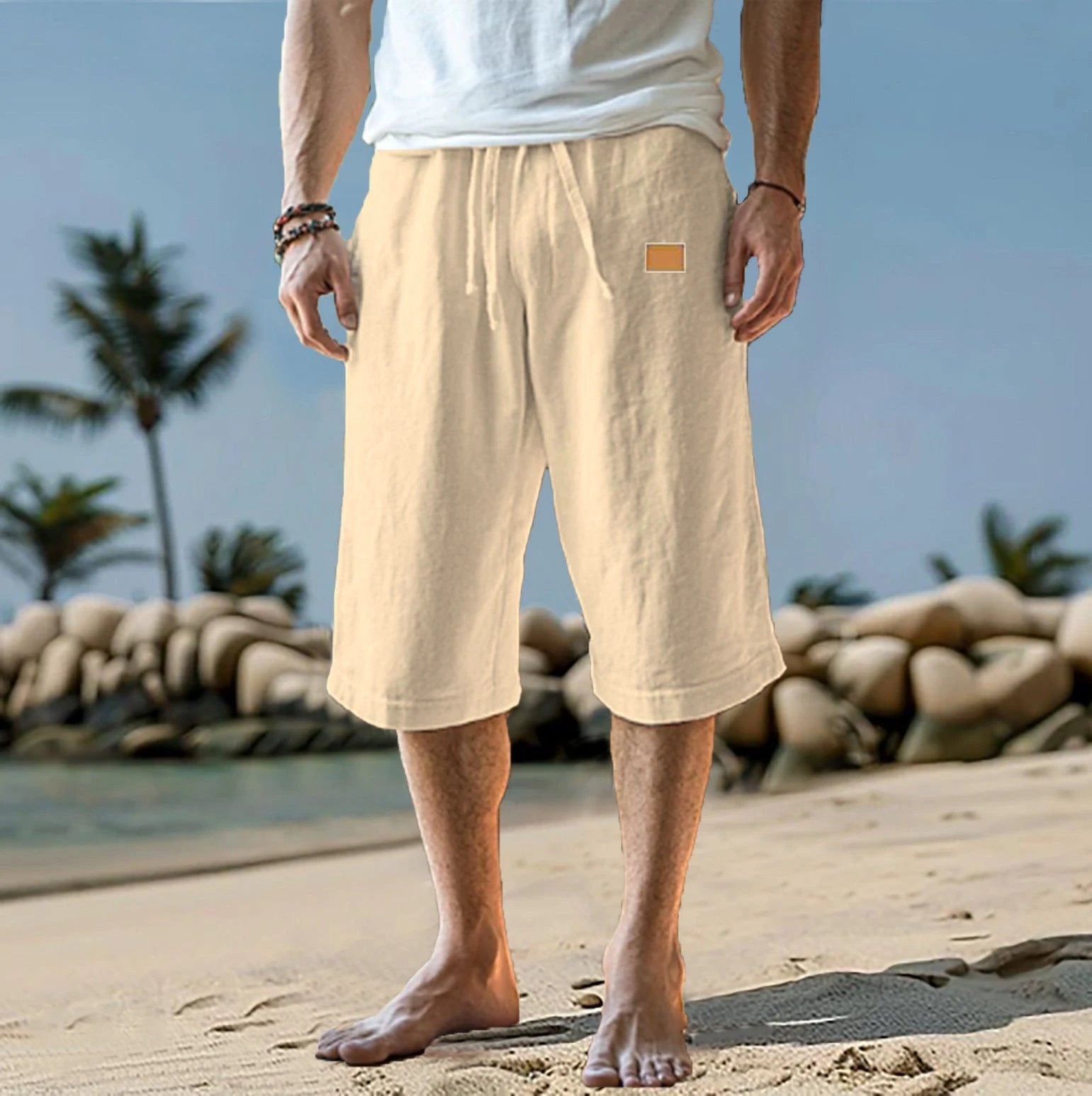 Men's Cropped Straight-leg Shorts Solid Color