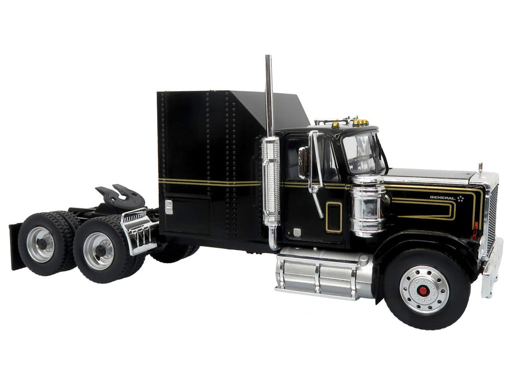 1980 GMC General Truck with Box Trailer Black with Gold Stripes and 1982 Pontiac Firebird Trans Am Black "Knight Set" "North American Vintage Truck Collection" Limited Edition to 252 pieces Worldwide 1/43 Diecast Model by Iconic Replicas