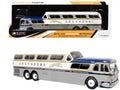 GM PD-4501 Scenicruiser Coach Bus "Greyhound Bus Lines - 50th Anniversary" Raw Metal with Blue and White Top and Gold Stripes "The Bus & Motorcoach Collection" 1/43 Plastic Model by Iconic Replicas