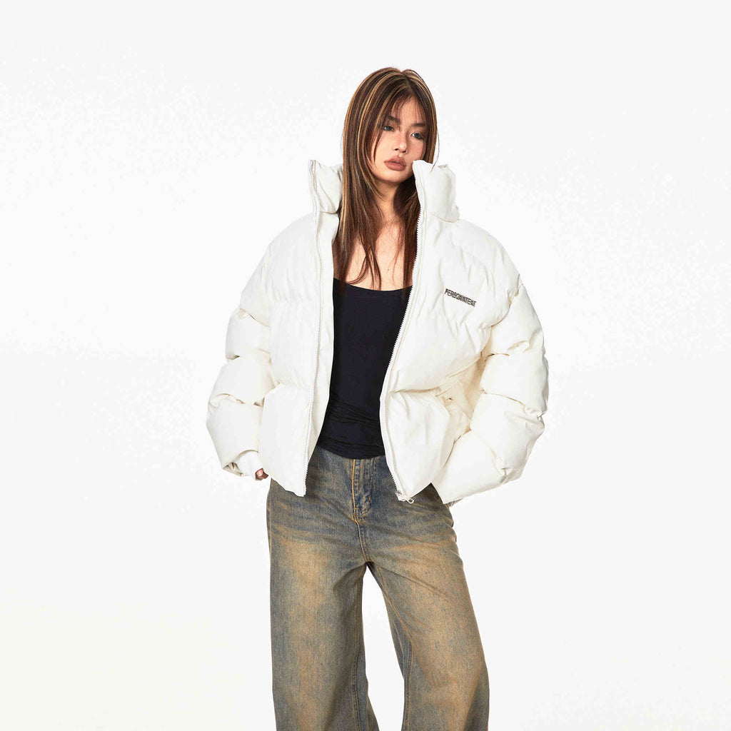 Retro Metal Label Stand Collar Simple All-match Light Coat
