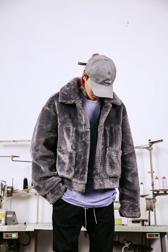 INS with the same paragraph OVERSIZE hip hop 90S retro national tide brand silhouette autumn and winter couples plush jacket