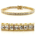 47101 - Gold Brass Bracelet with AAA Grade CZ  in Clear