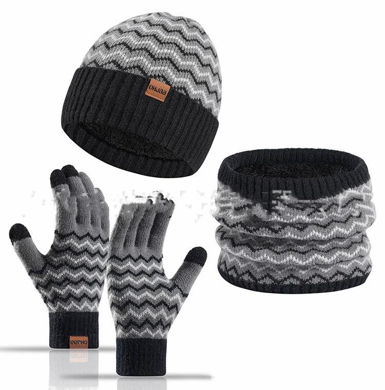 Men's Warm Cold-proof Neck Warmer, Knitted Beanie, and Knitted Gloves Set