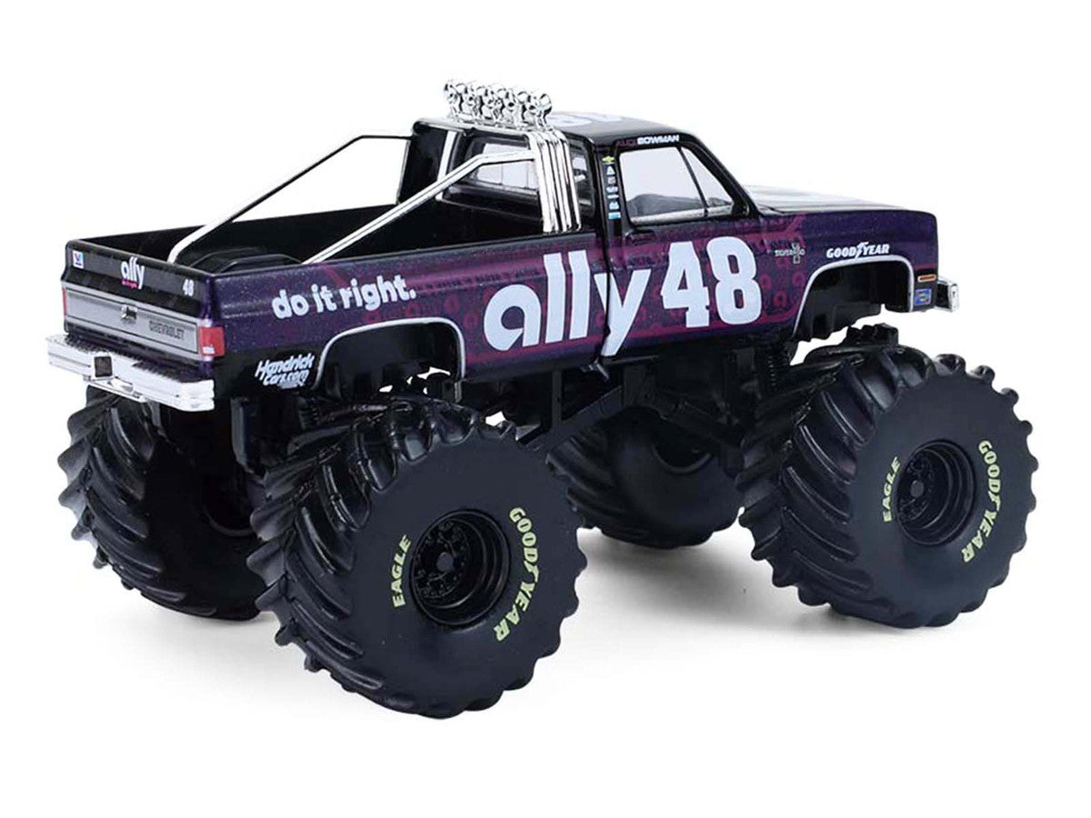 1984 Chevrolet Silverado Monster Truck #48 "Ally" Black and Purple with Graphics "Kings of Crunch - Hendrick Motorsports Tribute" Special Edition 1/64 Diecast Model Car by Greenlight