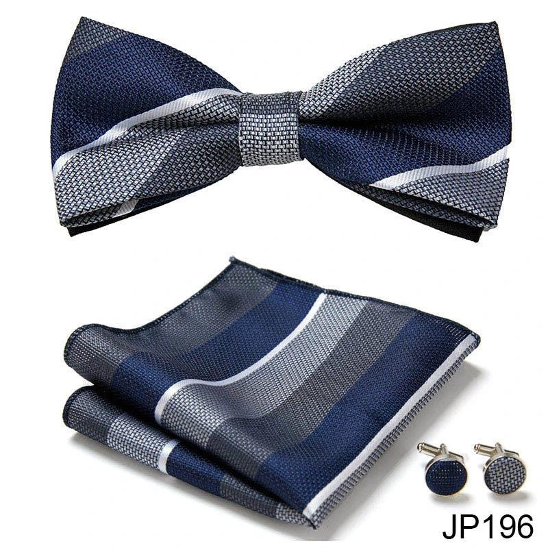 Men's Formal Bow Tie Handkerchief and Cuff links Set