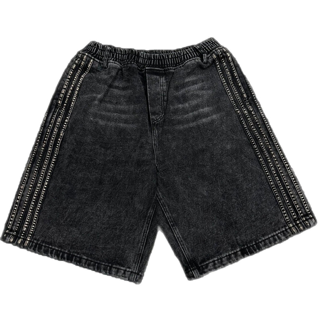 Hip Hop Striped Embroidery Baggy Denim Shorts