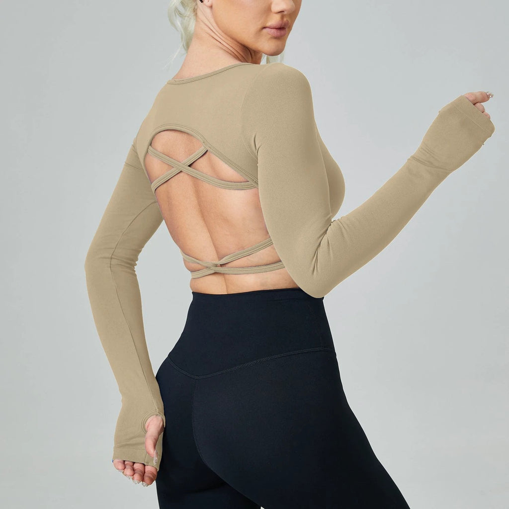 Quick Drying Clothes Outdoor Long Sleeve Cross Beauty Back Workout Clothes Sports Top