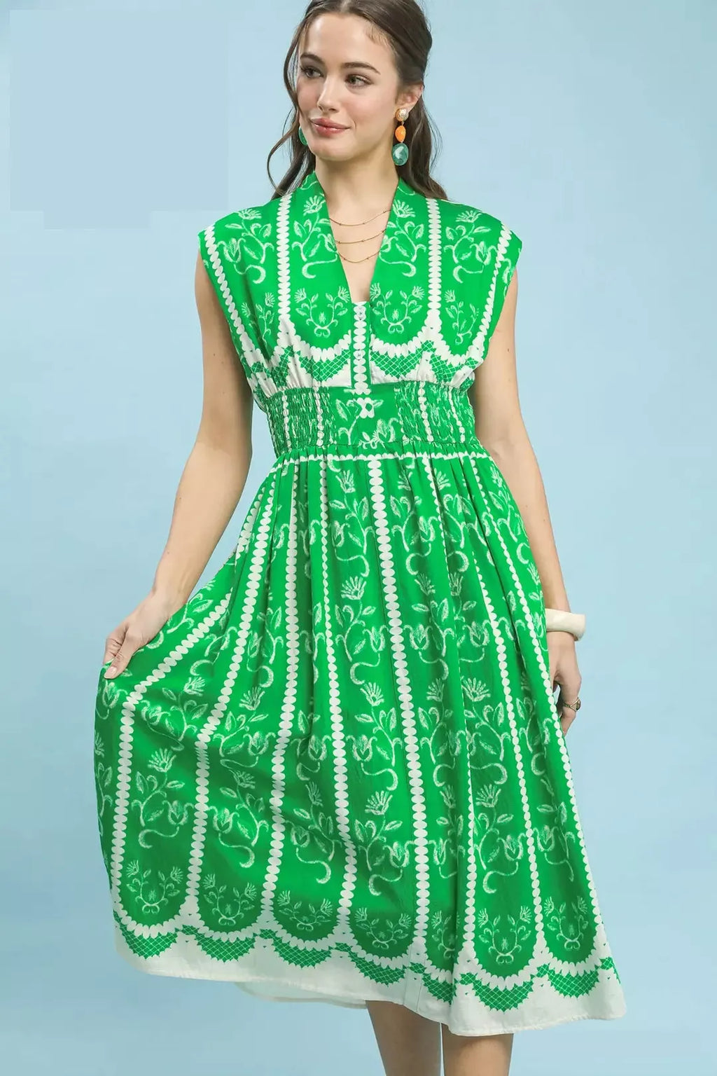 Umgee Sleeveless Smocked Midi Dress