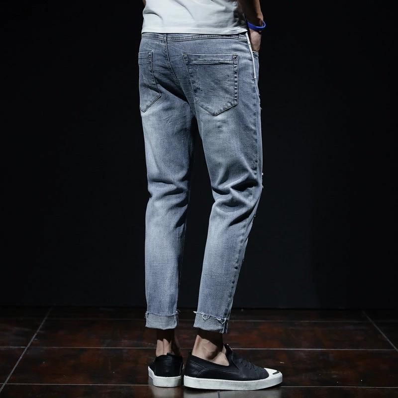Men's Ripped Elastic Slim Straight Leg Jeans