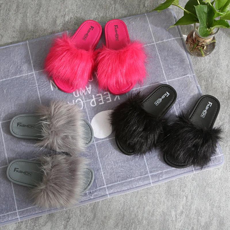 New Style Slippers female slippers fashion outside wear Maomao shoes ladies faux animal hair cool slippers