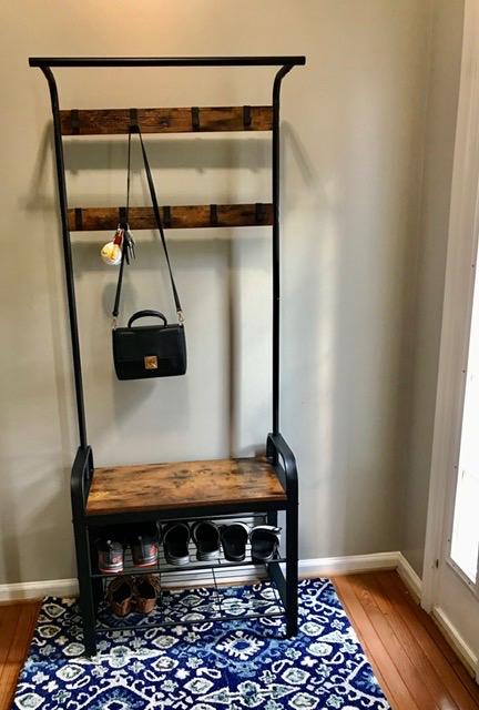 Coat Rack, Hall Tree with Shoe Bench for Entryway, Industrial Accent Furniture with Steel Frame
