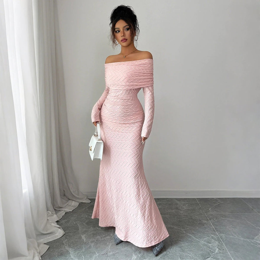 Elegant Simple Off-shoulder Long Sleeve Dress Women's Clothing