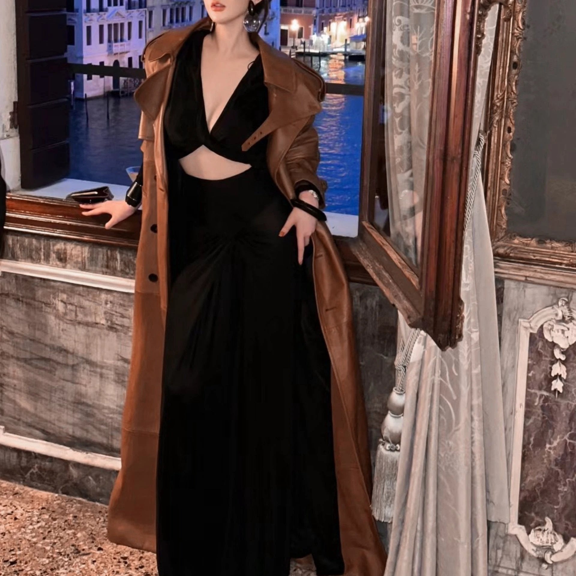 Autumn And Winter New Sheepskin Fried Street Handsome Trench Coat