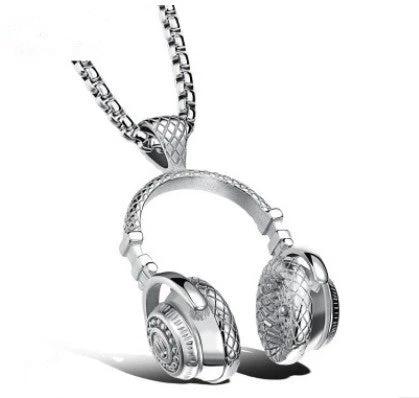 Titanium Music Headset Pendant And Necklace for Men