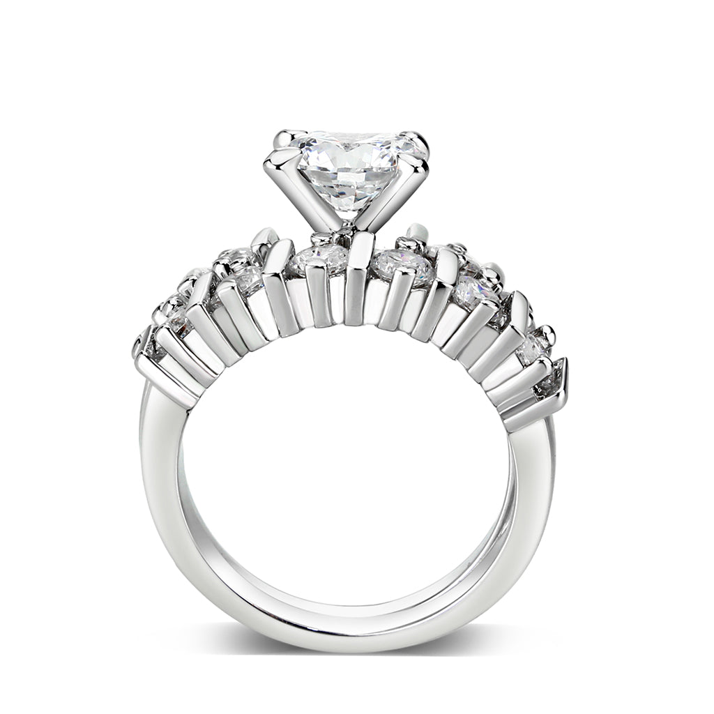 LO5W098- Rhodium Plated Brass Ring with CZ In Clear