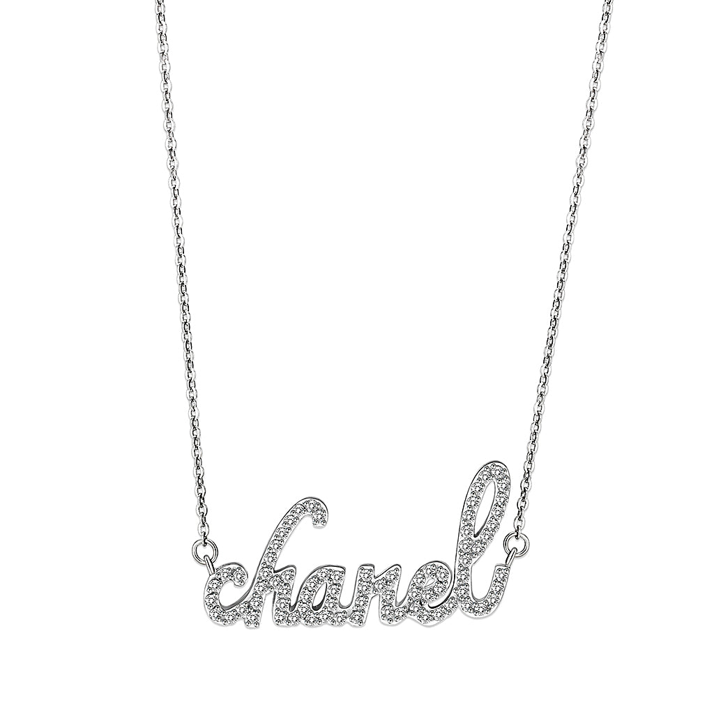 LO5W117- Brass  Pendant With 16" Chain with Clear Crystal Glass  In Rhodium Plated