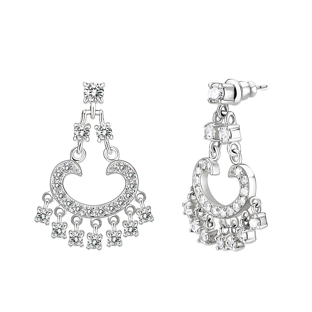 LO5S128 - Sterling Silver  Earrings With  CZ Clear In High Polished( No Plated)