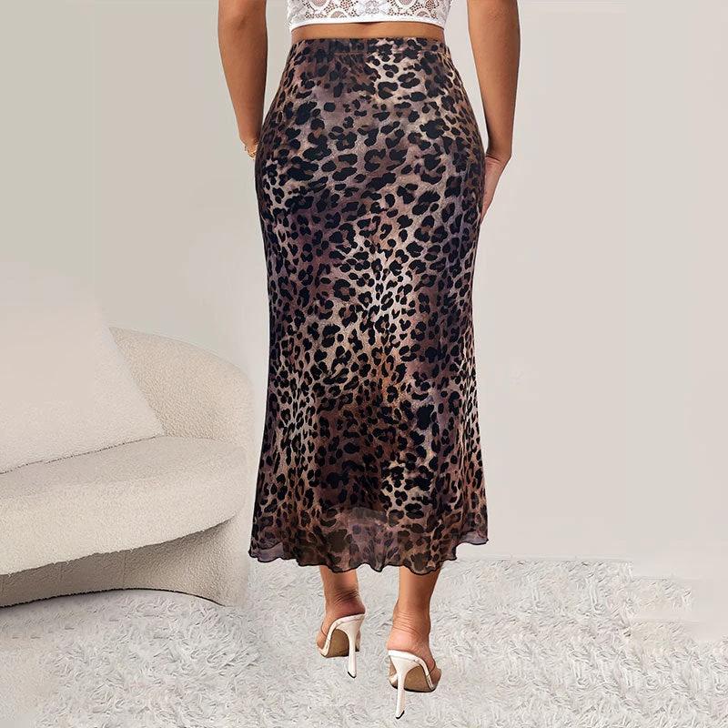 Sexy Leopard Print Stretch Mesh See-through Skirt