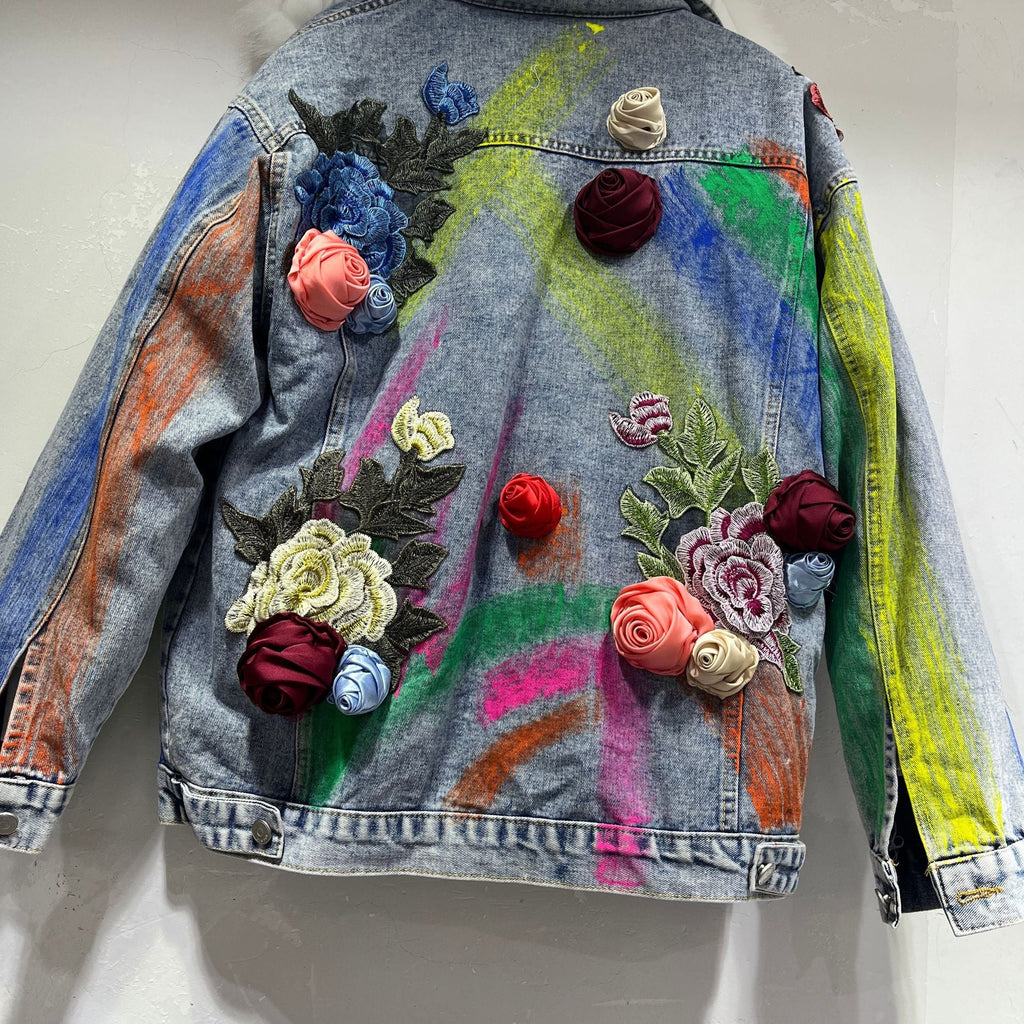 Heavy Industry Personality Big Fur Collar Denim Short Coat Women