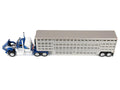 Kenworth W900A with 36" Sleeper and 45' Wilson Vintage Livestock Trailer Mariner Blue and White with Silver Trailer 1/64 Diecast Model by DCP/First Gear