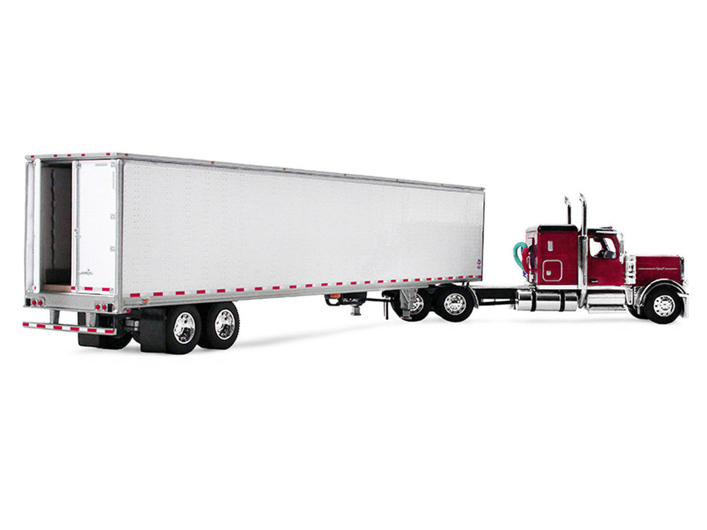 Peterbilt 589 with 58" Flat Top Sleeper and 53' Utility Trailer Legendary Red with Black Top 1/64 Diecast Model by DCP/First Gear