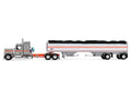 Peterbilt 589 with 58" Mid-Roof Sleeper and 50' Wilson Pacesetter Grain Trailer Silver Metallic with Orange Stripes 1/64 Diecast Model by DCP/First Gear