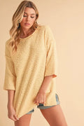 Aemi + Co Side Slit Ribbed Hem Round Neck Sweater