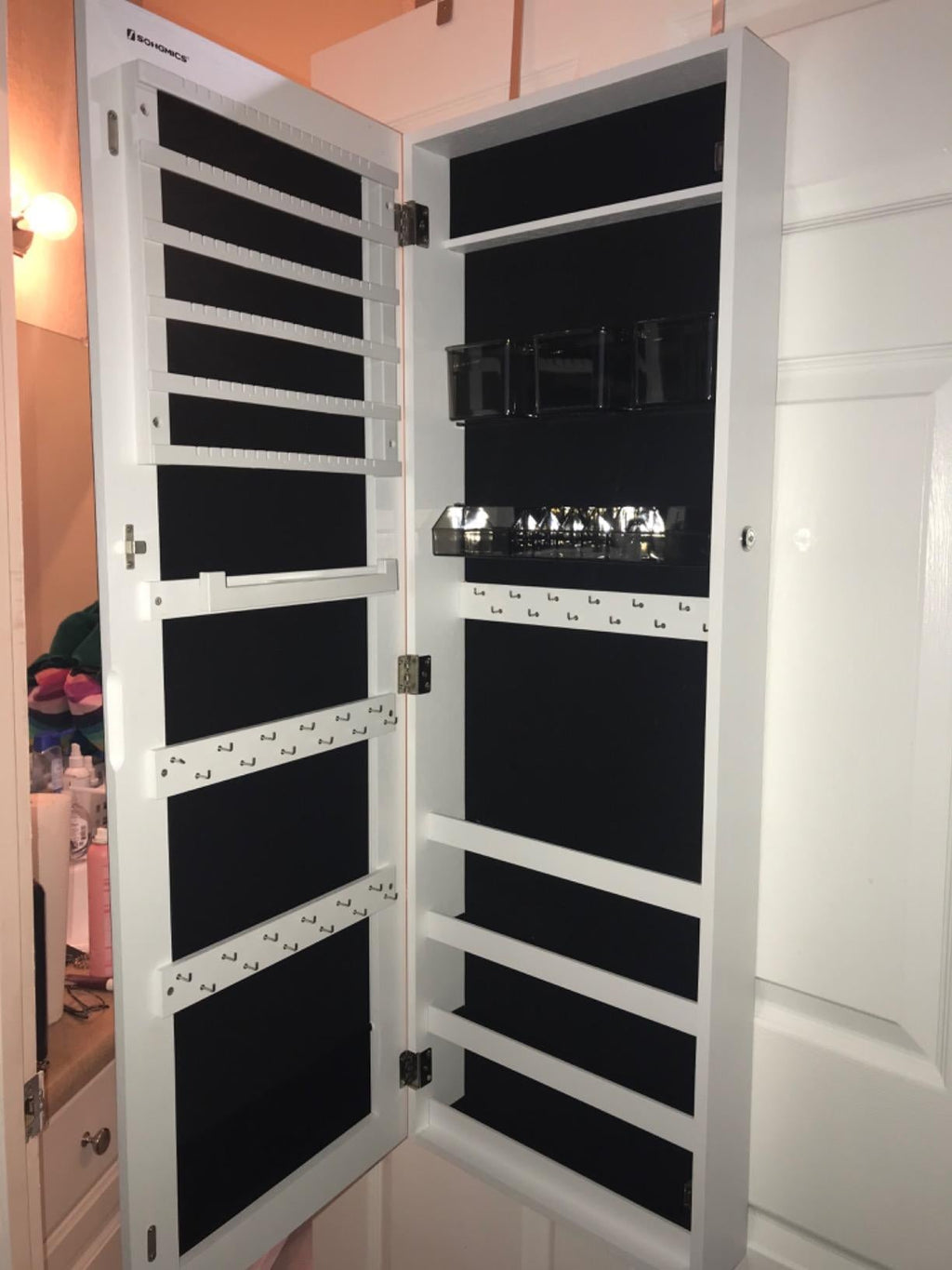 Mirror Jewelry Cabinet Armoire, Lockable Wall-Mounted Storage Organizer Unit