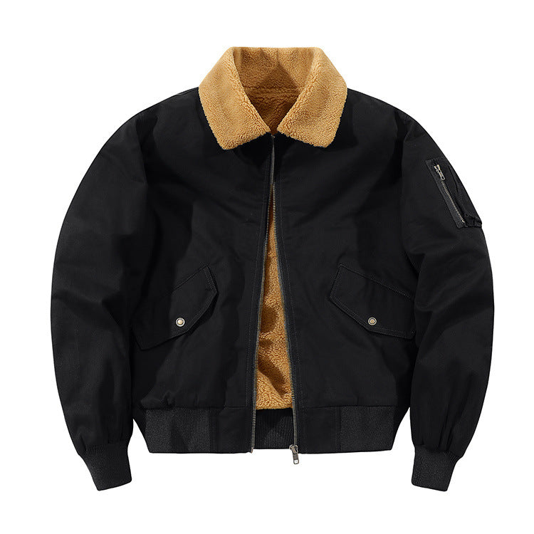 Men's American-style Fleece-lined Warm Pure Cotton Washed Jacket