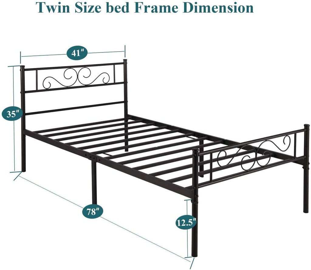 Platform Metal Bed Frame, Mattress Foundation with Headboard & Footboard