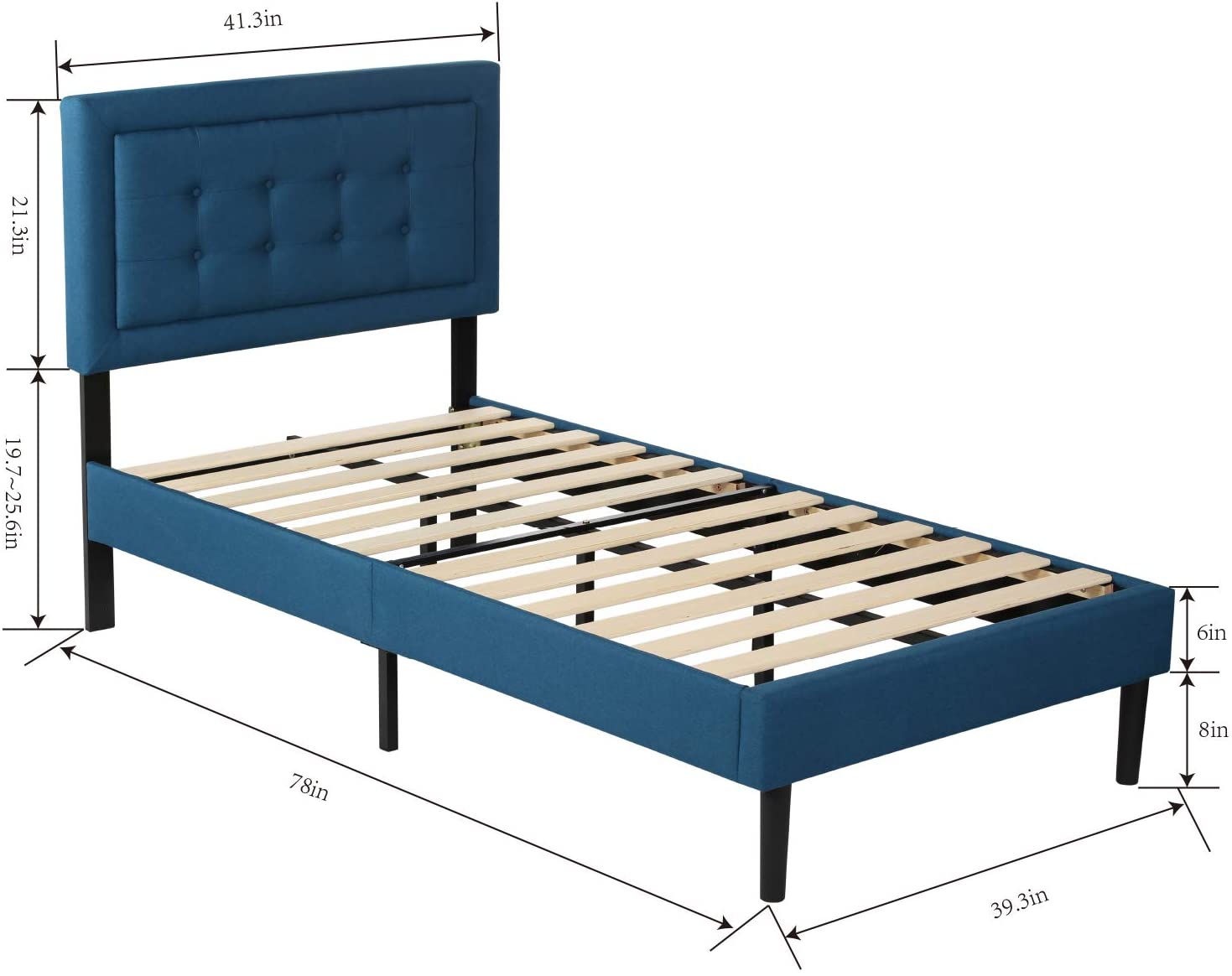 Twin Size Upholstered Platform Bed /Mattress Foundation with Height Adjustable Headboard