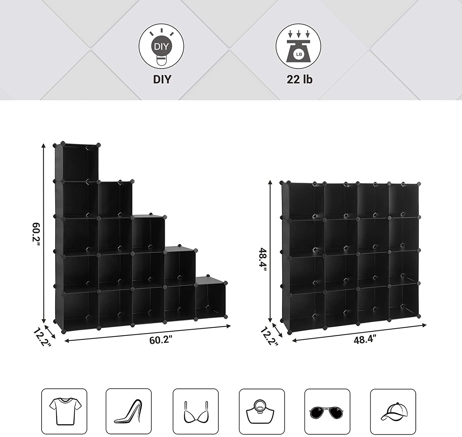 Cube Storage Organizer, 16-Cube Book Shelf, DIY Plastic Closet Cabinet