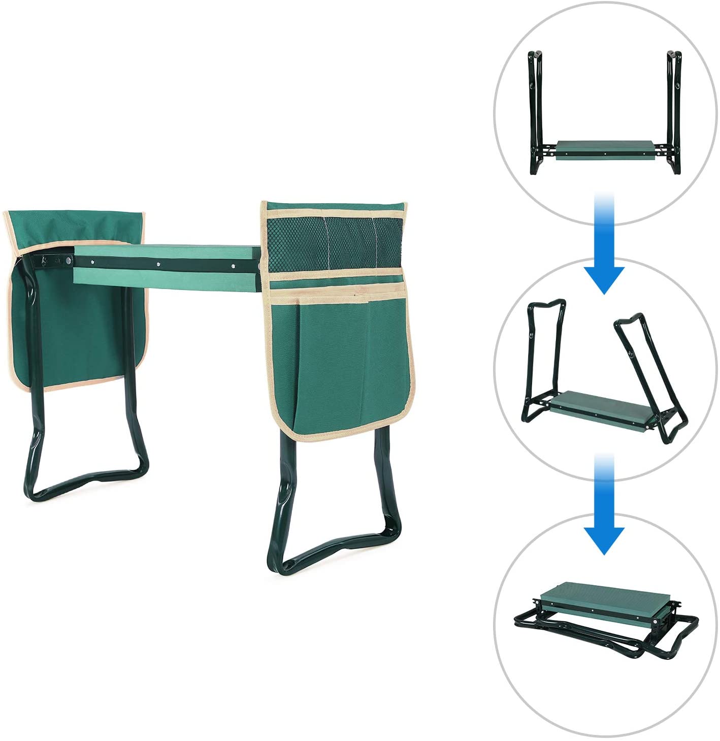Folding Garden Kneeler , Folding Bench Stool with Kneeling Pad for Gardening