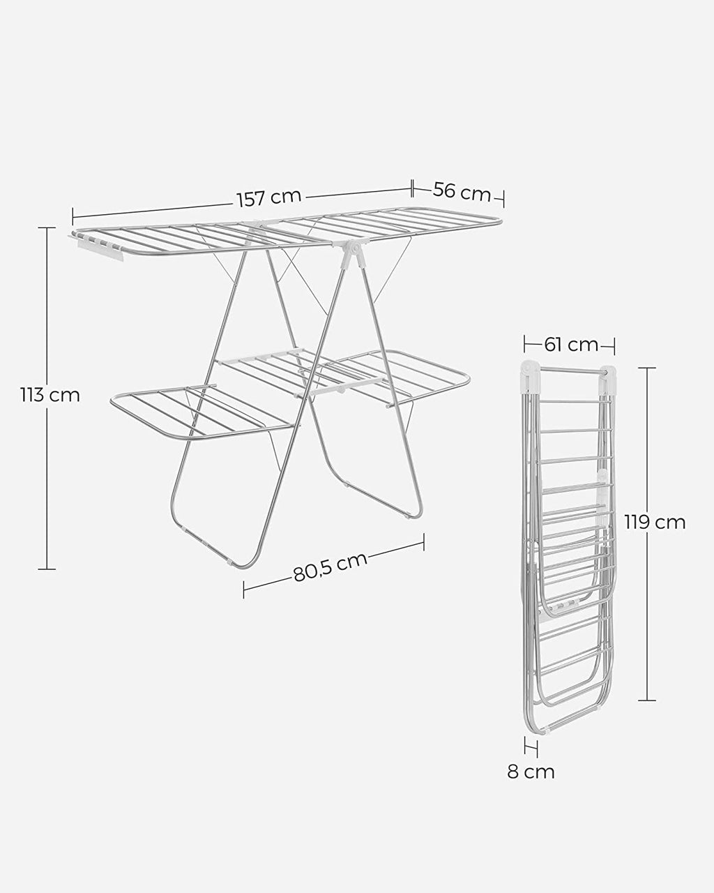 Clothes Drying Rack, Foldable 2-Level Stable Indoor Airer, Free-Standing Laundry Stand