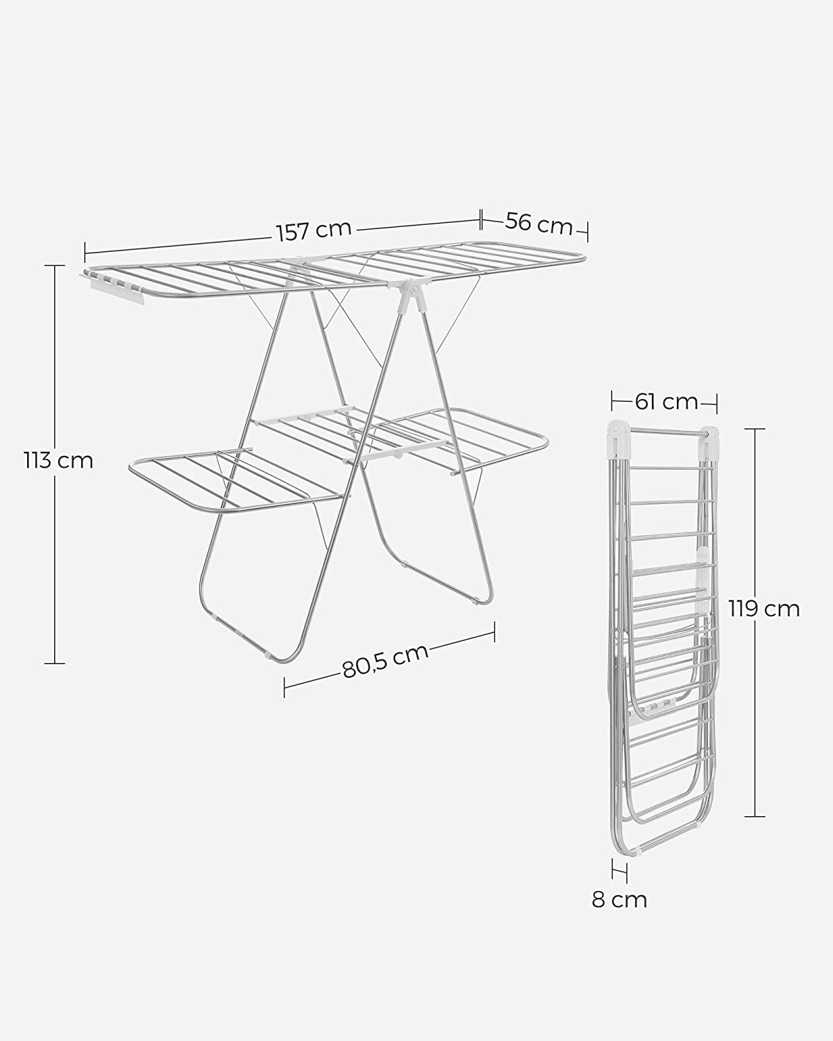 Clothes Drying Rack, Foldable 2-Level Stable Indoor Airer, Free-Standing Laundry Stand