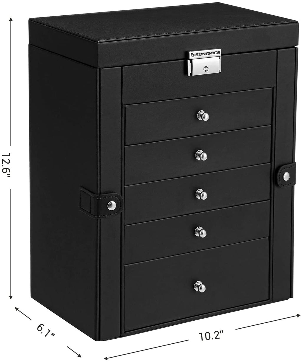 Jewelry Box, 6-Tier Large Jewelry Case with Drawers, Mirror and Lock