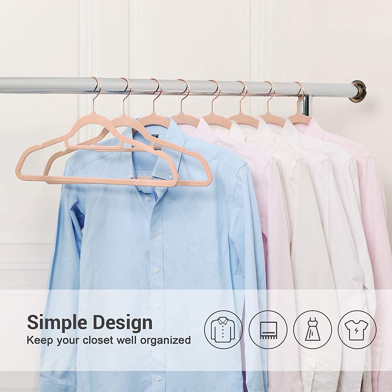 50 Velvet Coat Hangers Bundle with 30 Skirt Hangers, Space-Saving Closet Organization, Swivel Hooks